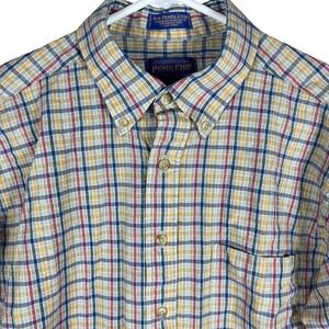 Pendleton Shirt Mens L Yellow Blue Plaid Sir Pendleton Worsted Wool Button Down